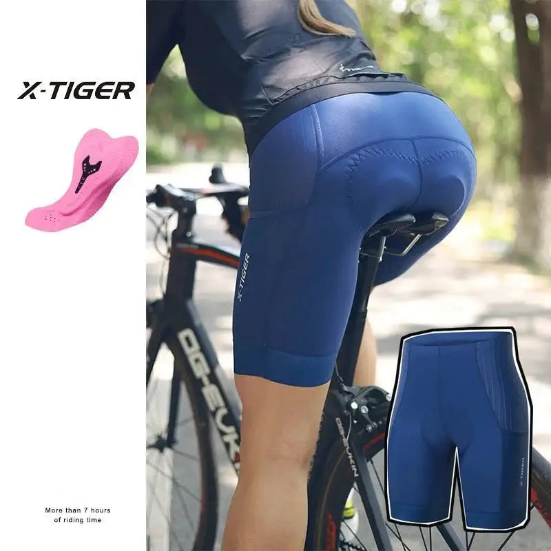 Calções de Ciclismo Femininos X-Tiger Pro - Respirável, Lycra, Ideal para 7 Horas de Pedalada - Dinobike