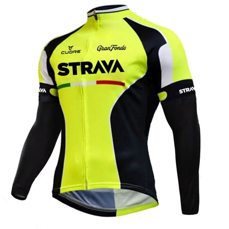 Camisola de Ciclismo de inverno Manga Longa Strava Pro - Amarelo / S (155-165cm ; 50-55kg) - Camisola de Inverno