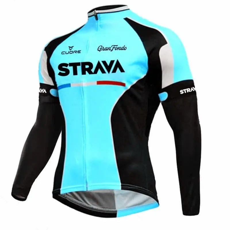 Camisola de Ciclismo de inverno Manga Longa Strava Pro - Azul / S (155-165cm ; 50-55kg) - Camisola de Inverno