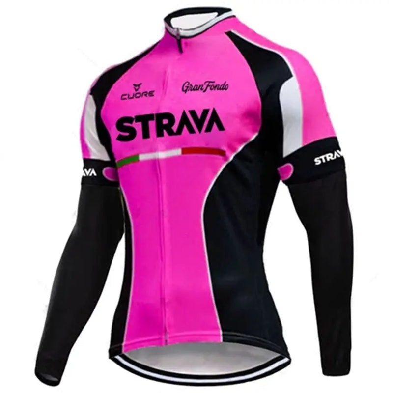 Camisola de Ciclismo de inverno Manga Longa Strava Pro - Rosa / S (155-165cm ; 50-55kg) - Camisola de Inverno