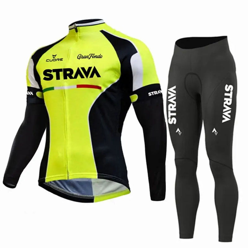 Strava 2023 Pro conjunto de ciclismo manga longa Calça sem alça - Dinobike