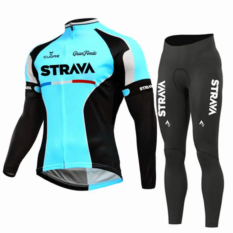 Strava 2023 Pro conjunto de ciclismo manga longa Calça sem alça - Dinobike