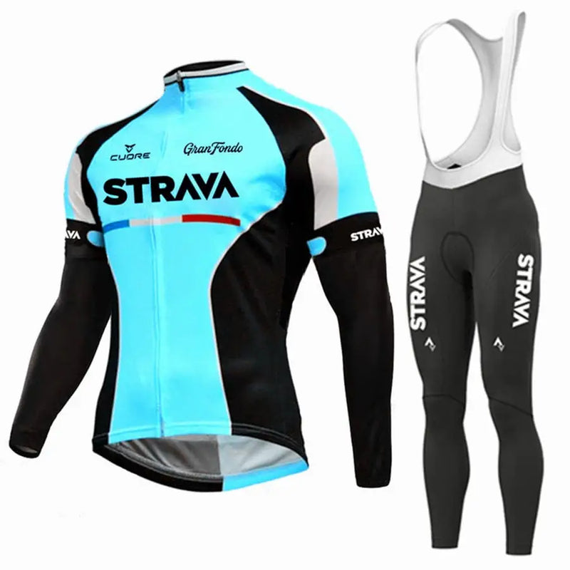 Strava 2023 Pro conjunto de ciclismo manga longa Calça com alça branca - Dinobike