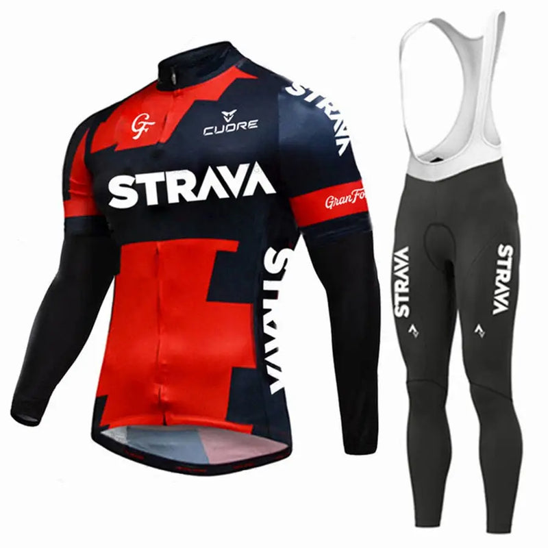 Strava 2023 Pro conjunto de ciclismo manga longa Calça com alça branca - Dinobike