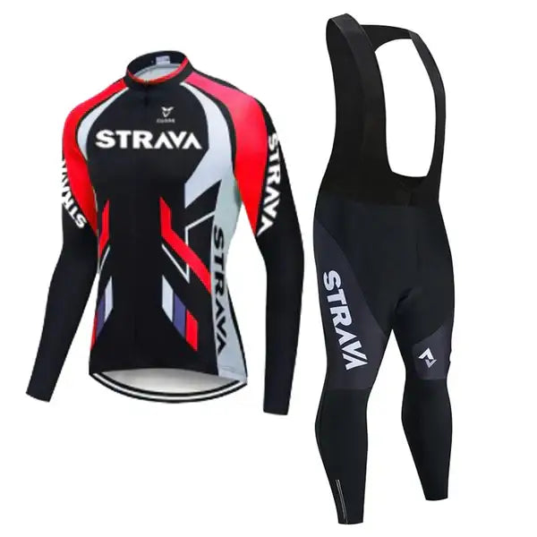 Equipamento de inverno Strava Promax™ manga longa e calça com alça - Vermelho / S (155-165cm ; 50-55kg) - Conjunto