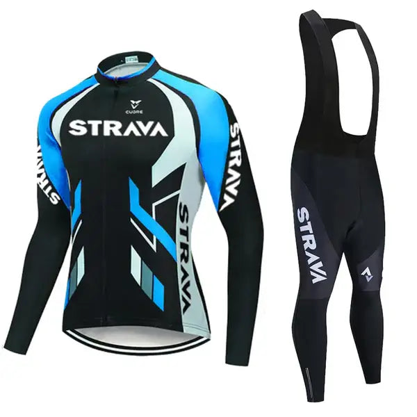 Equipamento de inverno Strava Promax™ manga longa e calça com alça - Azul / S (155-165cm ; 50-55kg) - Conjunto