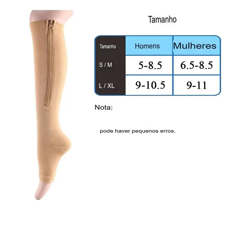 Meias Premium de Compressão com Zíper - Alívio e Praticidade - Meia de compressão