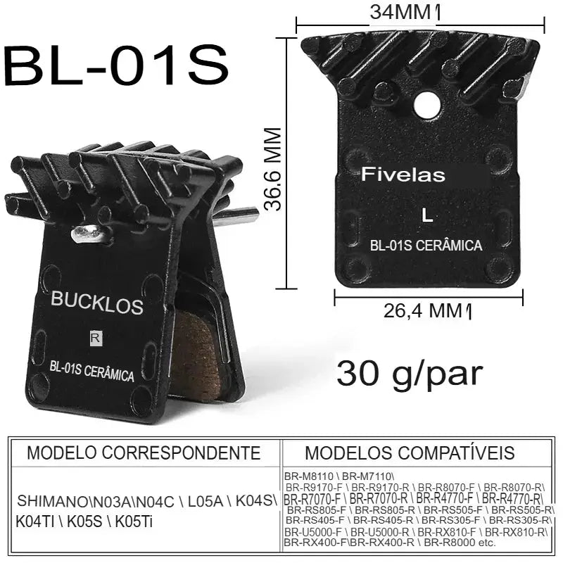 Pastilhas de Travão BUCKLOS Cerâmicas – 1 Par para MTB e Estrada Compatíveis com Shimano L05A N03A N04C - BL-01S