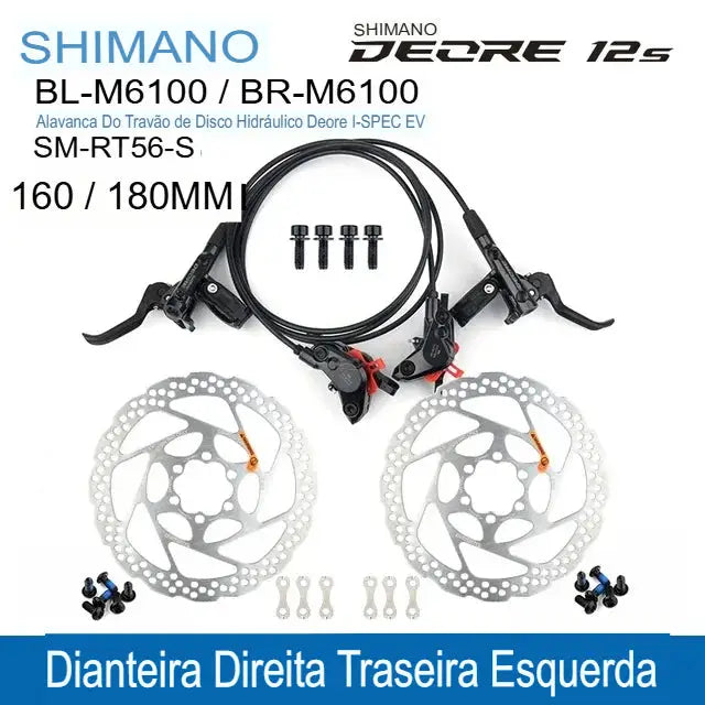 Travões a Disco Hidráulicos Shimano DEORE M6100 – 2 Pistões com Pastilhas de Resina e Rotor 160/180MM para MTB