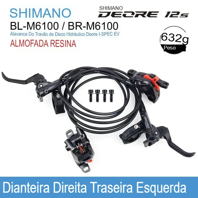 Travões a Disco Hidráulicos Shimano DEORE M6100 – 2 Pistões com Pastilhas de Resina (RFLR/LFRR) - Resina RFLR